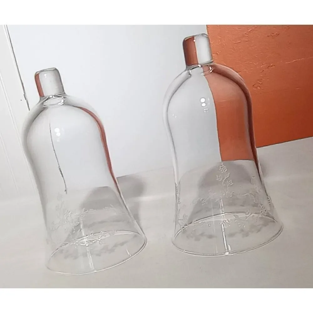 Set of two vintage glass etched tea light inserts